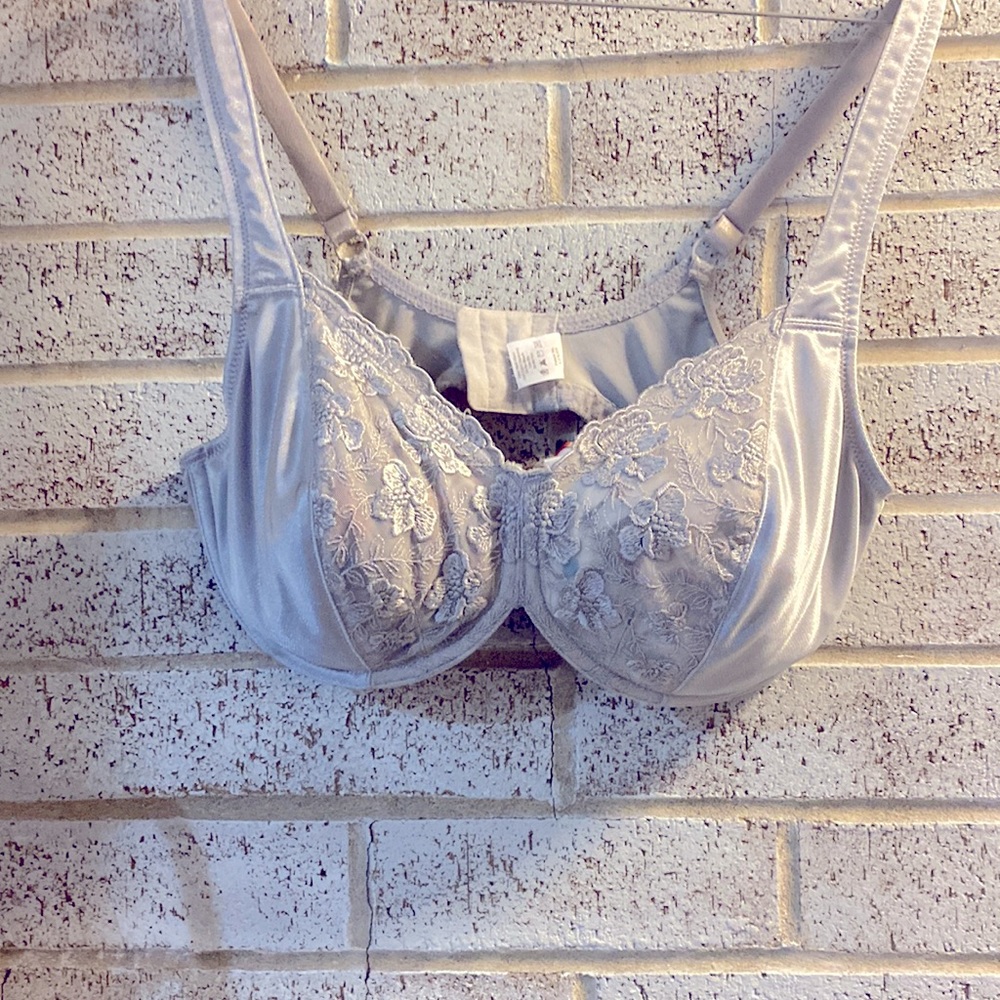 Shiny gray  bra with lace